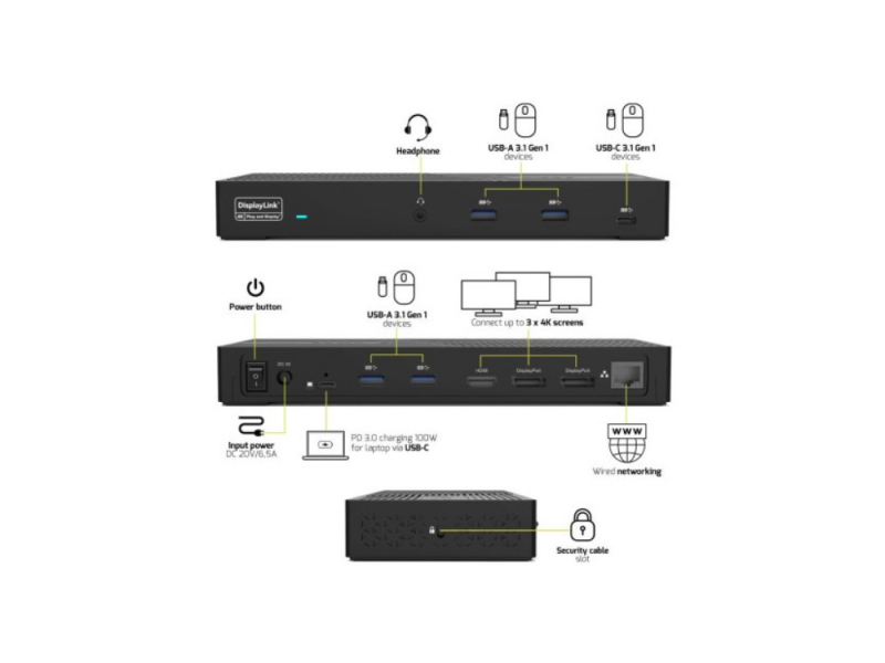 DOCKSTAT PORT CONNECT USBC & USBA 3X 4K OFFICE