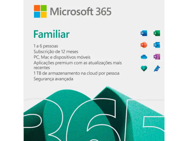 SW MS OFFICE 365 FAMÍLIA 6PC 1 ANO – ESD